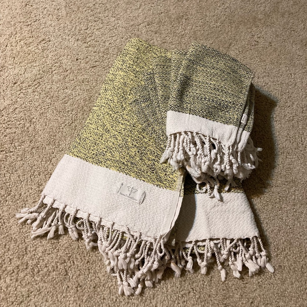 Turkish Cotton Bath Towel Set - Yellow w/ black